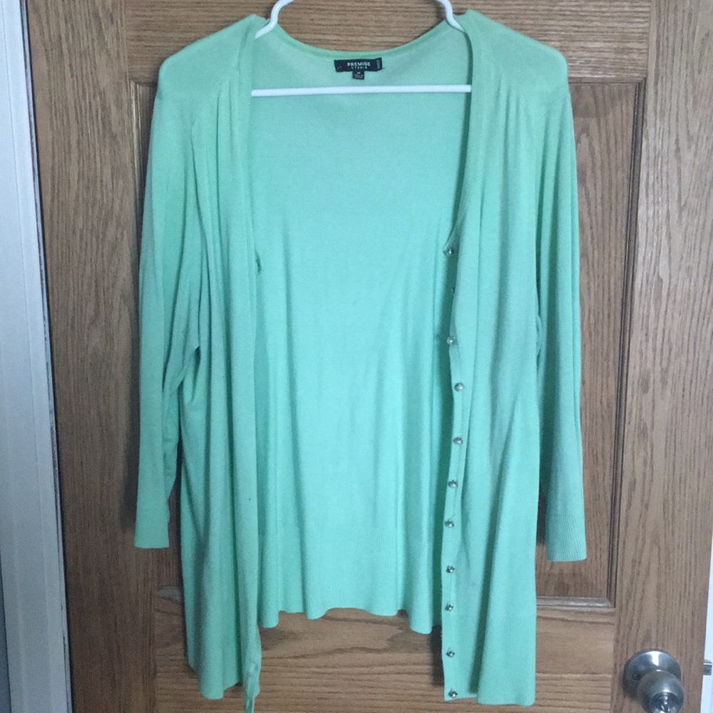 Plus size Mint cardigan with pearl buttons